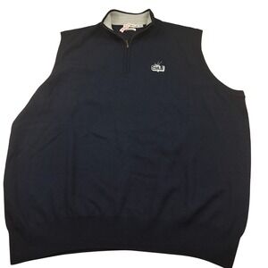 Peter Millar Navy 100% Merino Wool Quarter Zip Sweater Vest XL SU Logo Golf